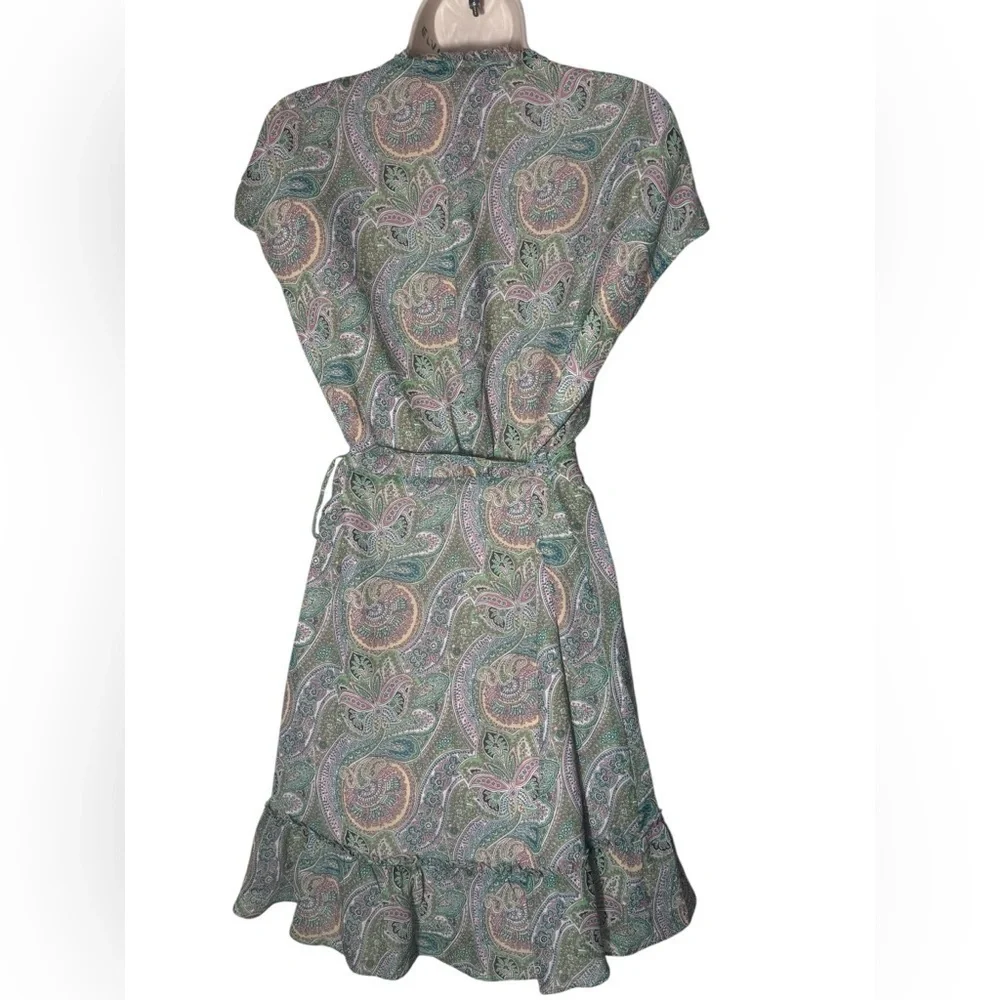 ALLSAINTS Zini Shahmina Paisley Wrap Mini Short Sleeve Dress Green Pink size 6 - Picture 11 of 17